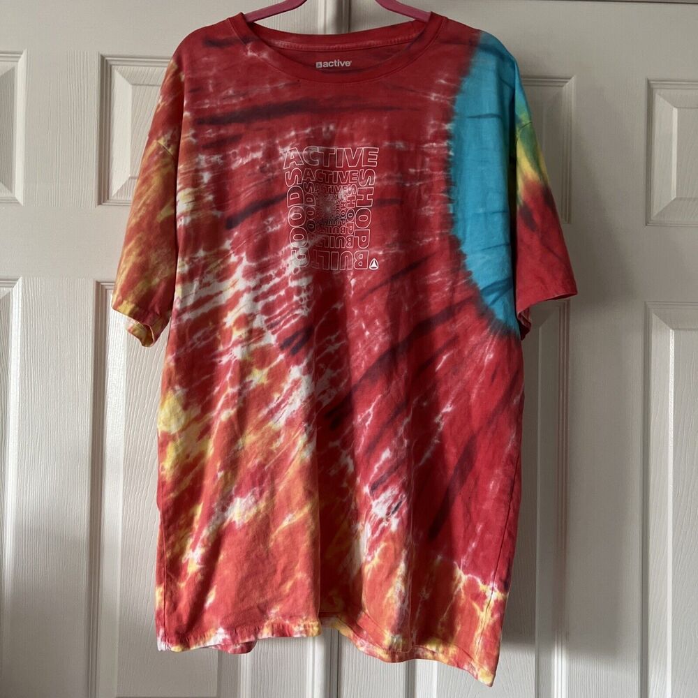 Active Mens T Shirt Size XL Tie Dye Retro Beach Hippie Skateboard Red Funky Fun